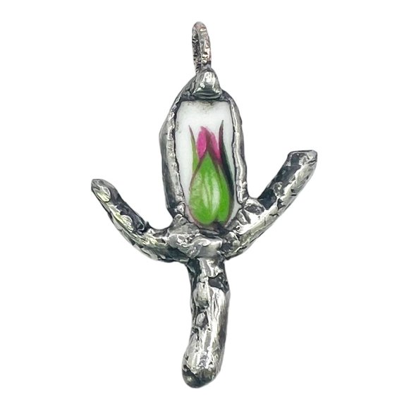 Hand Crafted Jewelry - Royal Albert Old Country Roses Broken China Pendant with Silver-Blend Bezel